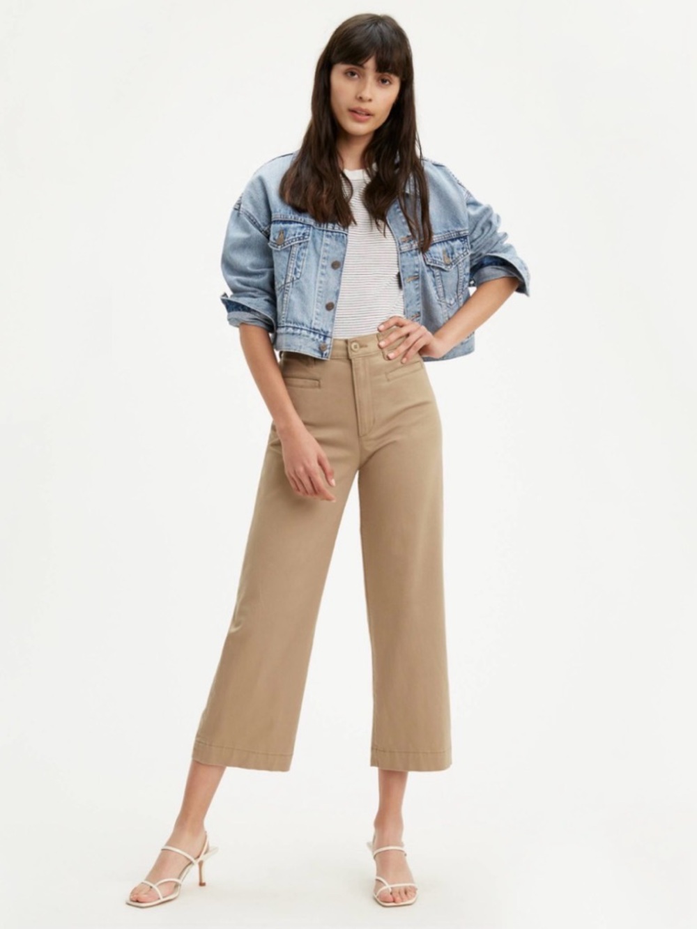 Talbots Beige Cropped  Pants in Cotton-Lycra blend fabric